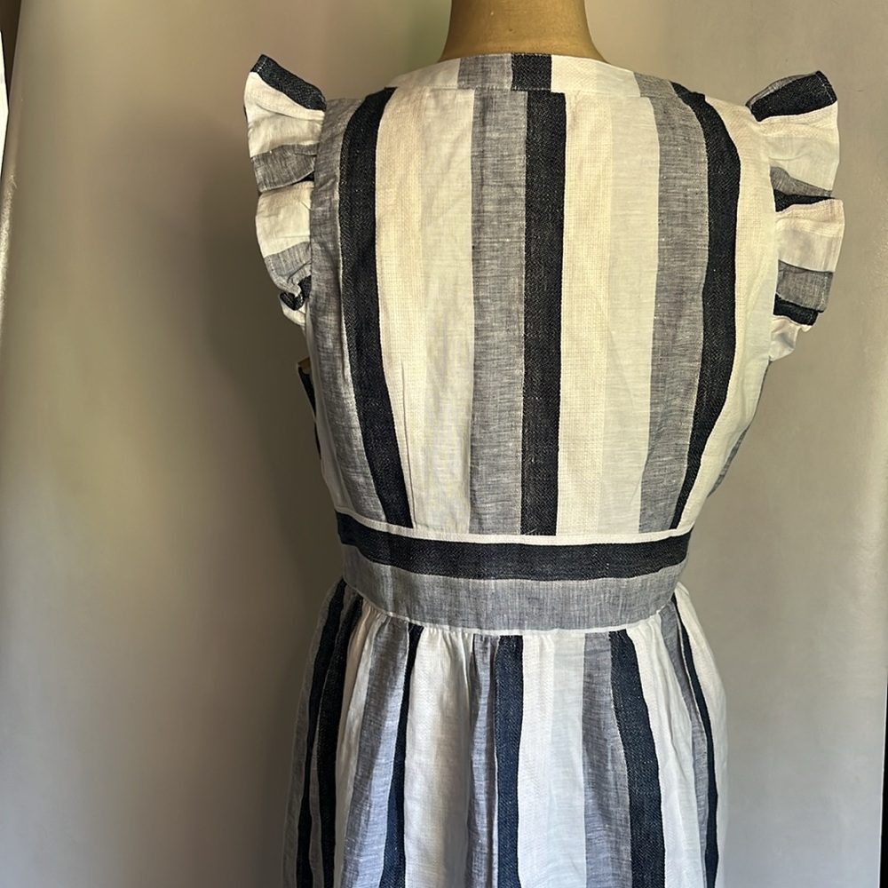 J.Crew Point Sur Button-front linen midi dress in faded indigo stripe size 10 - Picture 11 of 11